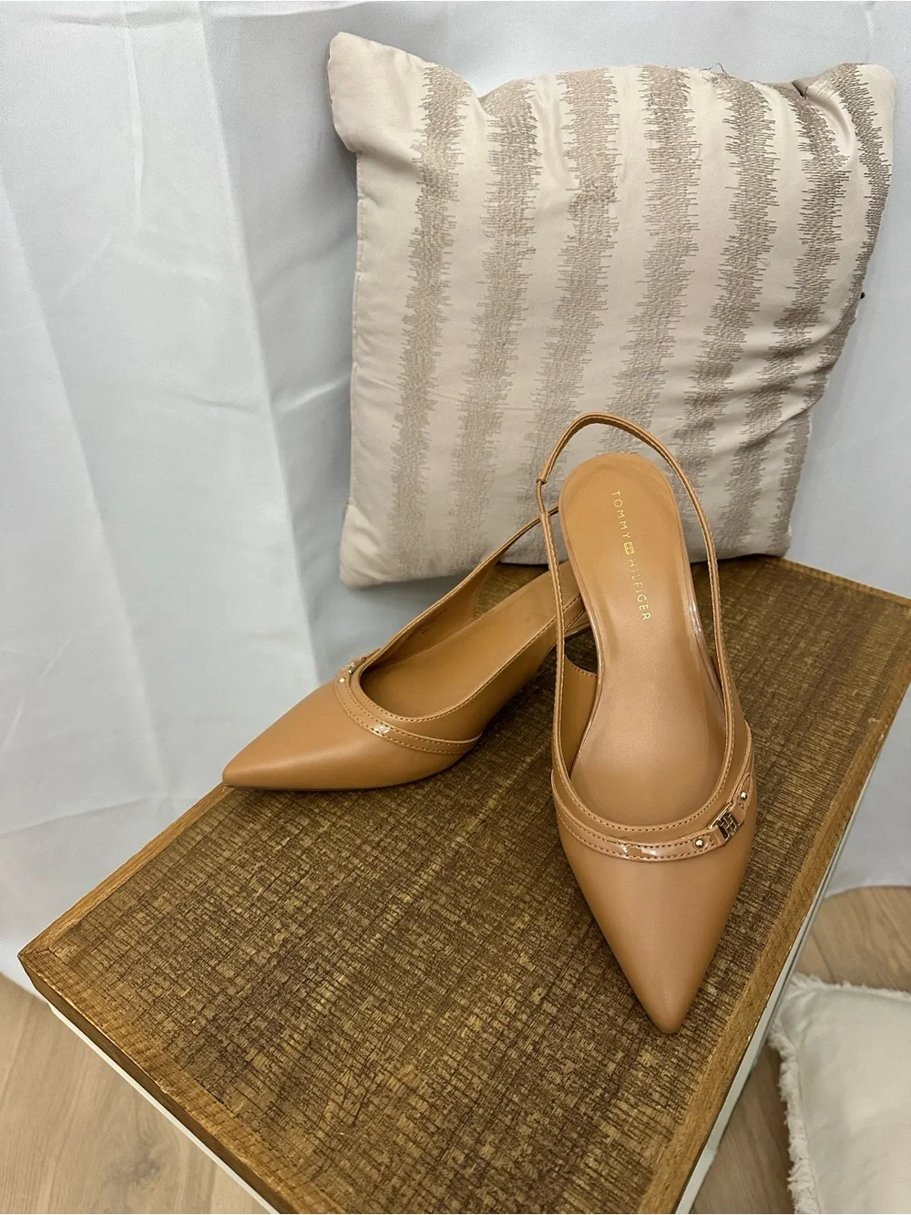 Tommy Hilfiger Camel Tan Pointed-Toe Slingback Heels